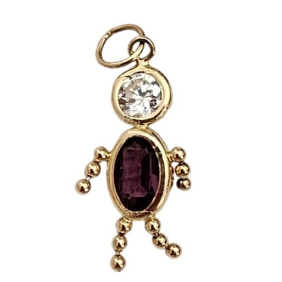14K Yellow Gold Purple Clear Glass Rhinestone Kid, Boy Mother Charm L533 - Picture 2 of 5